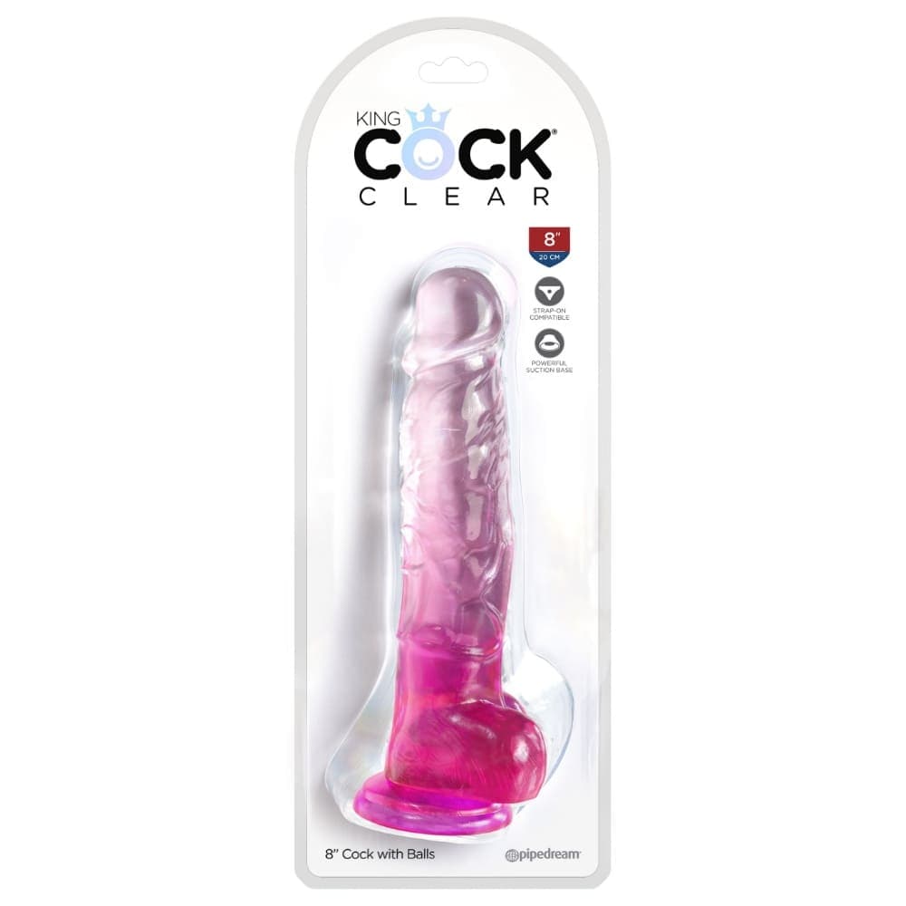 King Cock Clear Дилдо с тестиси, розово 8 инча
